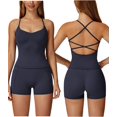 thumbnail image 1 of PISONIC Two Piece Workout Sets for Women Criss Cross Tank Top Matching V Cut Shorts Gym Yoga Active Wear Outfits with Pocket, 1 of 8