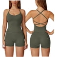 thumbnail image 1 of PISONIC Two Piece Workout Sets for Women Criss Cross Tank Top Matching V Cut Shorts Gym Yoga Active Wear Outfits with Pocket, 1 of 8