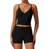 PISONIC Two Pieces Workout Sets For Women Tank Top Matching High Waist Tummy Control Shorts Gym Yoga Active Wear Outfits