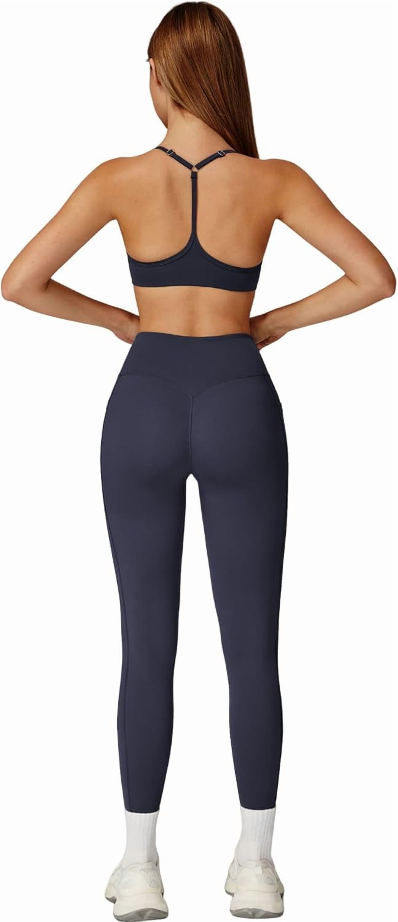 PISONIC Two Pieces Workout Sets for Women Y Back Sports Bra Matching V ...