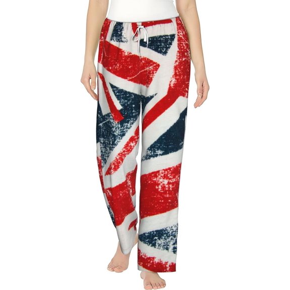 PISONIC Union Jack Printed Women's Pajama Pants, Comfy Pajama Bottoms With Pockets&Drawstring