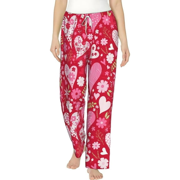 PISONIC Valentines Day Heart Printed Women's Pajama Pants, Comfy Pajama Bottoms With Pockets&Drawstring