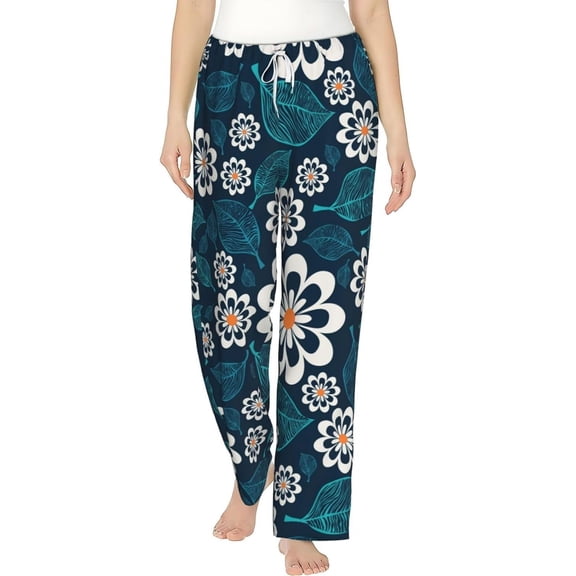 PISONIC Vintage Floral Printed Women's Pajama Pants, Comfy Pajama Bottoms With Pockets&Drawstring