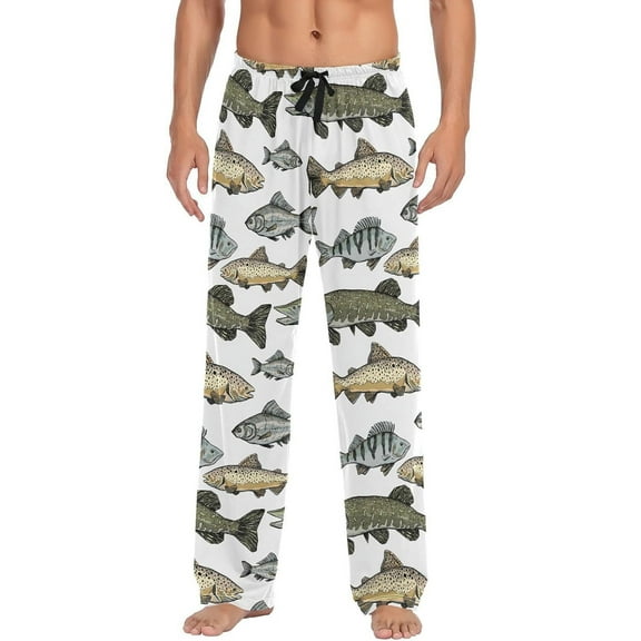 PISONIC Vintage River Fish Mens Pajama Pants Lounge Men's Pajama Bottoms Soft Sleep Pants With Pockets Drawstring