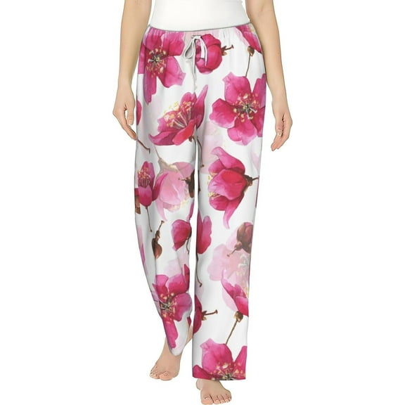 PISONIC Watercolor Romantic Printed Women's Pajama Pants, Comfy Pajama Bottoms With Pockets&Drawstring