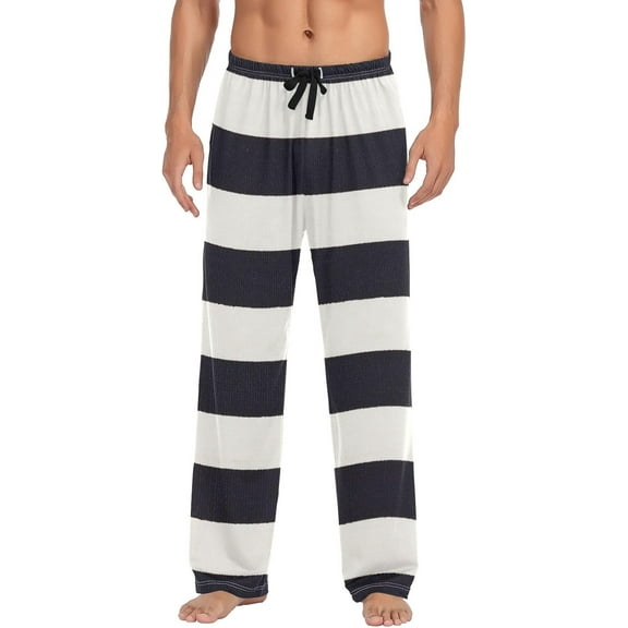 PISONIC White and Black Striped Mens Pajama Pants Lounge Men's Pajama Bottoms Soft Sleep Pants With Pockets Drawstring
