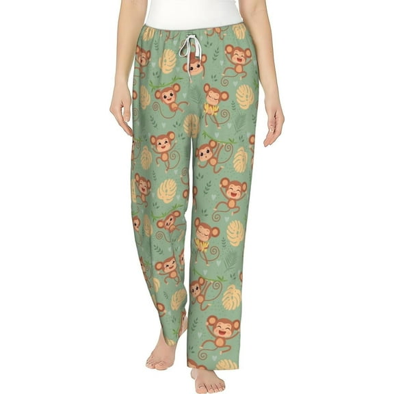 PISONIC Wild Little Monkey Printed Women's Pajama Pants, Comfy Pajama Bottoms With Pockets&Drawstring