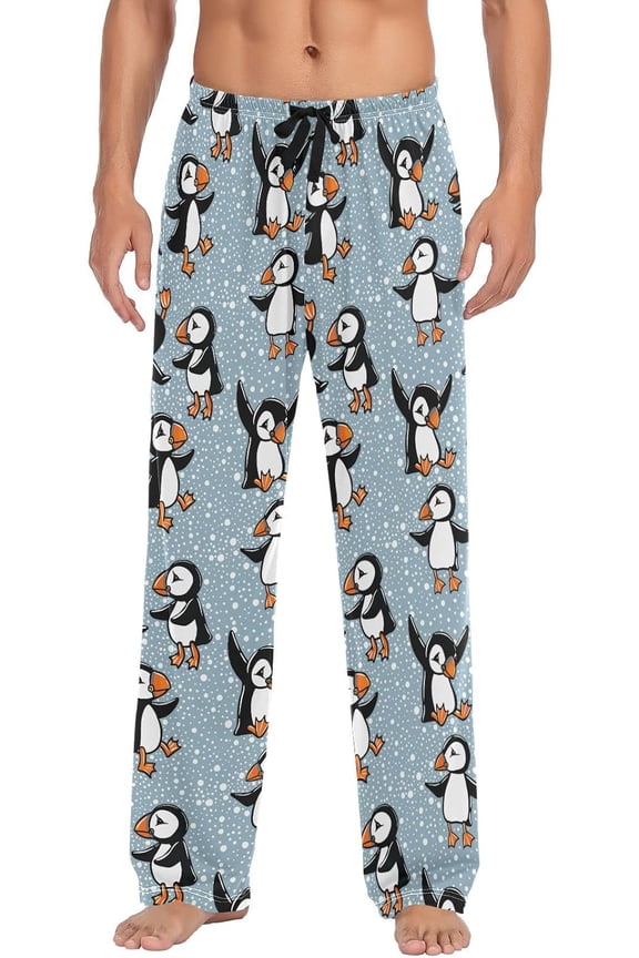 Winter Bird Puffin Mens Pajama Pants Lounge Men's Pajama Bottoms Soft Sleep Pants With Pockets Drawstring