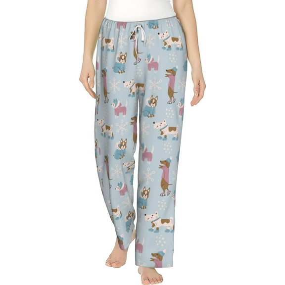 PISONIC Winter Dogs Printed Women's Pajama Pants, Comfy Pajama Bottoms With Pockets&Drawstring