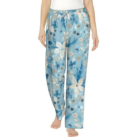 PISONIC Winter Flowers Printed Women's Pajama Pants, Comfy Pajama Bottoms With Pockets&Drawstring