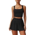 thumbnail image 1 of PISONIC Women 2 Piece Tennis Dress Square Neck Tank Top with High Waisted Pleated Workout Skorts Skirt Set Yoga Golf Outfits, 1 of 9