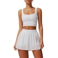 thumbnail image 1 of PISONIC Women 2 Piece Tennis Dress Square Neck Tank Top with High Waisted Pleated Workout Skorts Skirt Set Yoga Golf Outfits, 1 of 8