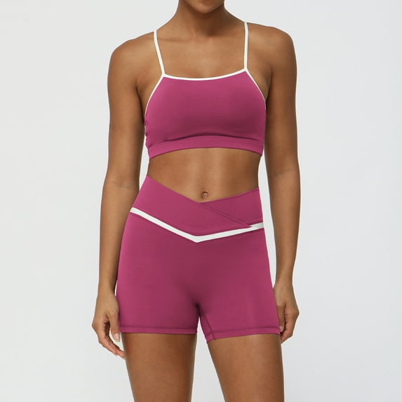 PISONIC Women 2 Piece Workout Sets Color Block Sports Bras Crossover Leggings Set Workout Tracksuit Yoga Outfits