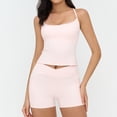 thumbnail image 1 of PISONIC Women 2 Piece Workout Sets Crossover High Waisted Biker Shorts with Pockets Built in Bra Racerback Tank Tops, 1 of 5