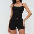 thumbnail image 1 of PISONIC Women 2 Piece Workout Sets Crossover High Waisted Biker Shorts with Pockets Built in Bra Racerback Tank Tops, 1 of 8