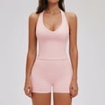 thumbnail image 1 of PISONIC Women 2 Piece Workout Sets High Waisted Tummy Control Biker Shorts Halter Padded Tank Tops, 1 of 9
