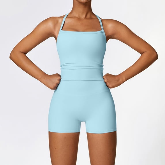 PISONIC Women 2 Pieces Workout Sets Tank Tops and High Waist Booty Lifting Shorts Gym Sets