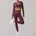 thumbnail image 1 of PISONIC Women 3 Piece Contrast Line Yoga Workout Set, Thumb Hole Long Sleeve Shrug Cover Up, Removable Padded Sports Bra & High Waist Butt Lifting Leggings, Athletic Running Gym Activewear Outfit, 1 of 8