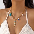 thumbnail image 1 of PISONIC Women Gold-Tone Chain Choker Necklace, Boho Ocean Statement Necklace with Blue Fish Pendant, Tassel, Imitation Pearl & Clear Beads, Summer Beach Vacation Casual Jewelry, 1 of 6