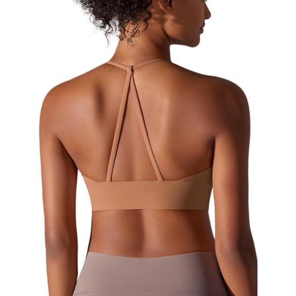 PISONIC Women Sports Bra Padded Cross Back Low Medium Impact Yoga Bra Workout Crop Tank Top