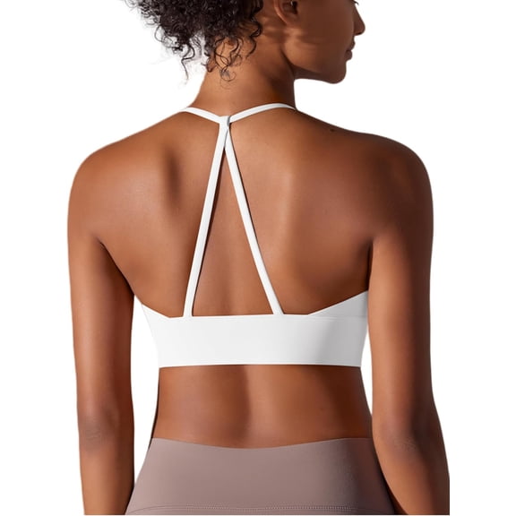 PISONIC Women Sports Bra Padded Cross Back Low Medium Impact Yoga Bra Workout Crop Tank Top