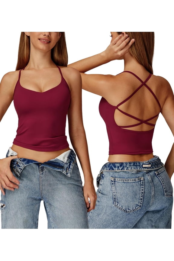 Women Tank Tops Longline Sports Bras Criss Cross Back Padded Workout Tank Tops Gym Yoga Bra Top with Built in Bra