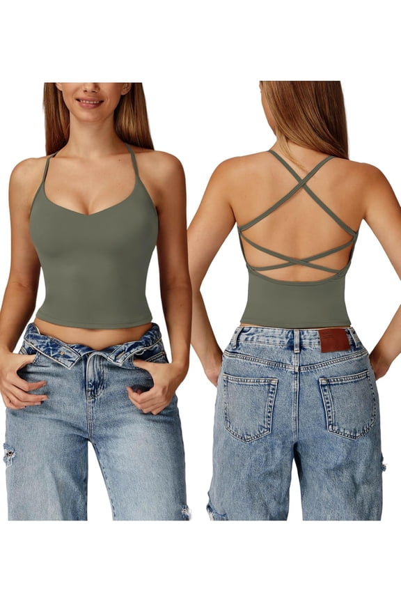 Women Tank Tops Longline Sports Bras Criss Cross Back Padded Workout Tank Tops Gym Yoga Bra Top with Built in Bra