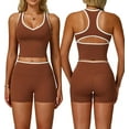 thumbnail image 1 of PISONIC Women Two Piece Workout Sets Color Block Backless Tank Top and High Waist Booty Lifting Shorts Gym Yoga Active Outfits, 1 of 6