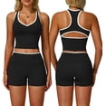 thumbnail image 1 of PISONIC Women Two Piece Workout Sets Color Block Backless Tank Top and High Waist Booty Lifting Shorts Gym Yoga Active Outfits, 1 of 6