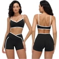 thumbnail image 1 of PISONIC Women Two Piece Workout Sets Color Block Sports Bra and High Waist Shorts Gym Yoga Athletic Outfits, 1 of 7