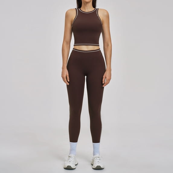 PISONIC Women Two Piece Workout Sets Color Block Tank Top and High Waist Leggings Gym Yoga Active Set