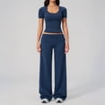 thumbnail image 1 of PISONIC Women Two Piece Workout Sets Short Sleeve T-Shirt Matching Butt-lifting Flare Leggings Gym Yoga Outfits, 1 of 6