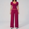 thumbnail image 1 of PISONIC Women Two Piece Workout Sets Short Sleeve T-Shirt Matching Butt-lifting Flare Leggings Gym Yoga Outfits, 1 of 6