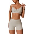 thumbnail image 1 of PISONIC Women Two Piece Workout Sets Support Ruched Cross Back Sports Bras Matching Booty Lifting Shorts Gym Yoga Outfits, 1 of 6