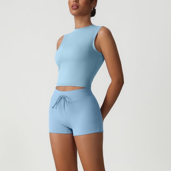 PISONIC Women Two Piece Workout Sets Tank Top and High Waist Booty Lifting Shorts Gym Yoga Active Outfits