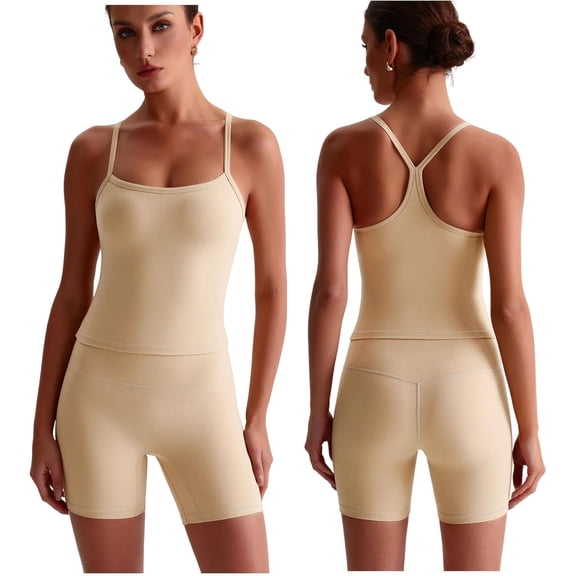 PISONIC Women Two Piece Workout Sets Y Back Tank Top Matching Booty Lifting Shorts Gym Yoga Active Wear Outfits