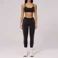 thumbnail image 1 of PISONIC Women Workout Sets Color Block Twist Back Layered Sports Bra Twist Waist Leggings Gym Yoga Outfits, 1 of 6