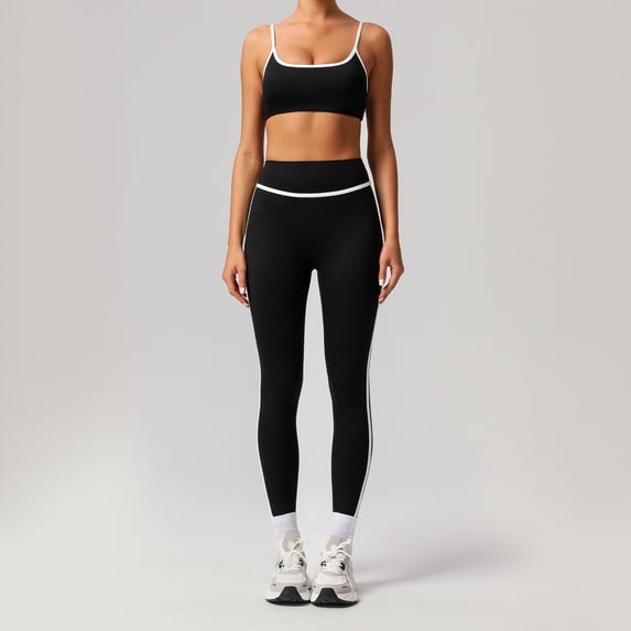PISONIC Women's 2 Piece Workout Set Color Block Strappy Sports Bra, High Waisted Tummy Control Shorts, Backless Yoga Gym Athletic Outfit
