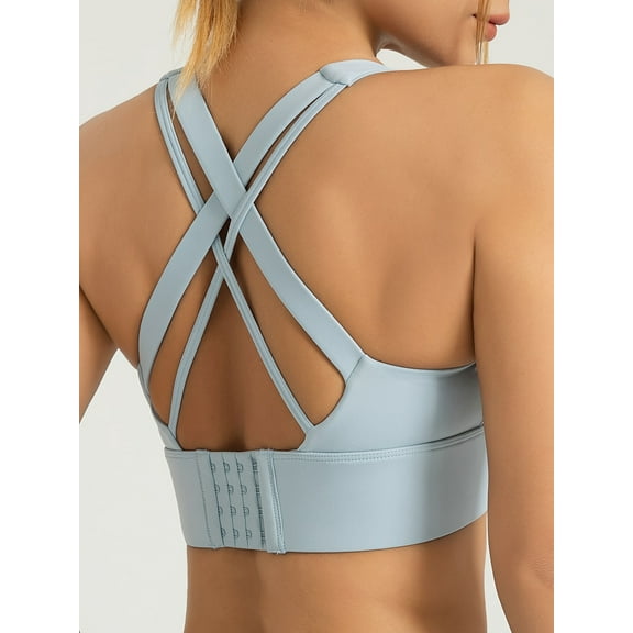 PISONIC Women's High- Shockproof Sports Bra with Detachable Pads - Full Coverage Cross-Back Design, High-Strength Yoga Gym Workout Top, Quick-Dry Fabric & -Resistant for, Weightlifting, CrossFit