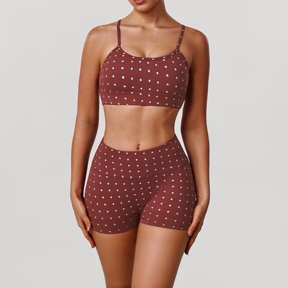PISONIC Women's Polka Dots Workout Set 2 Piece Sports Bra Tank High Waisted Biker Shorts Matching Yoga Outfit Set