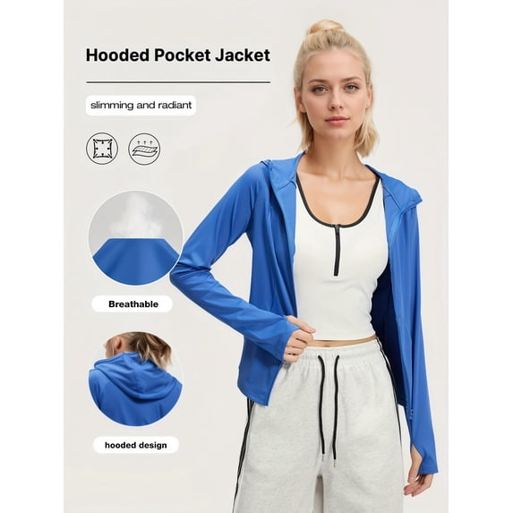 PISONIC Women's Polyester Fabric Hooded Jacket - Slim Fit, Breathable, High Stretch, with Pocket - For Sports & Outdoor Activities - Ideal Gift for Active Women