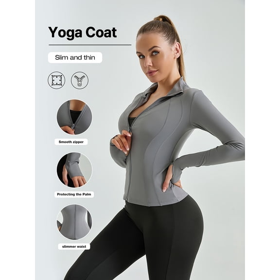 PISONIC Women's Slim-Fit Zip-Up Sports Jacket with Stand Collar - Breathable Polyester & Elastane Blend for Running, Gym, and Yoga - For Active Women - Ideal for Outdoor Workouts & Sports