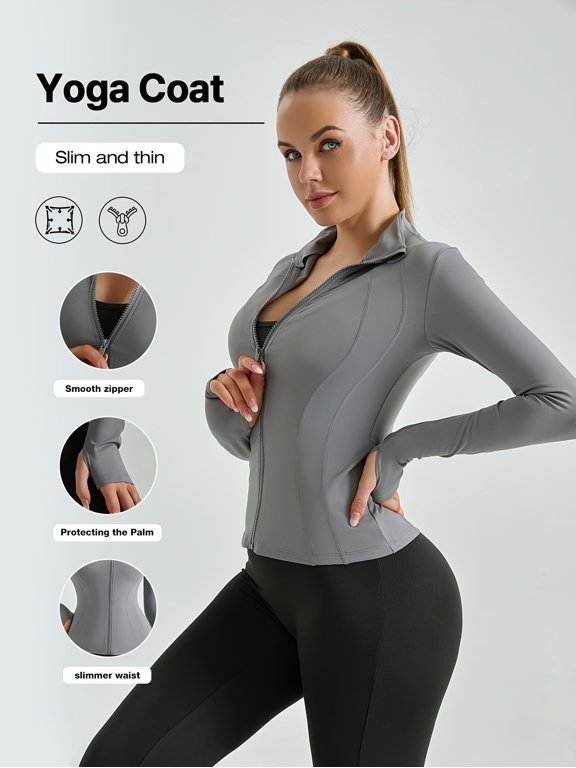 Women's Slim-Fit Zip-Up Sports Jacket with Stand Collar - Breathable Polyester & Elastane Blend for Running, Gym, and Yoga - For Active Women - Ideal for Outdoor Workouts & Sports