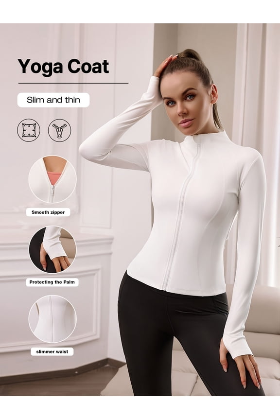 Women's Slim-Fit Zip-Up Sports Jacket with Stand Collar - Breathable Polyester & Elastane Blend for Running, Gym, and Yoga - For Active Women - Ideal for Outdoor Workouts & Sports