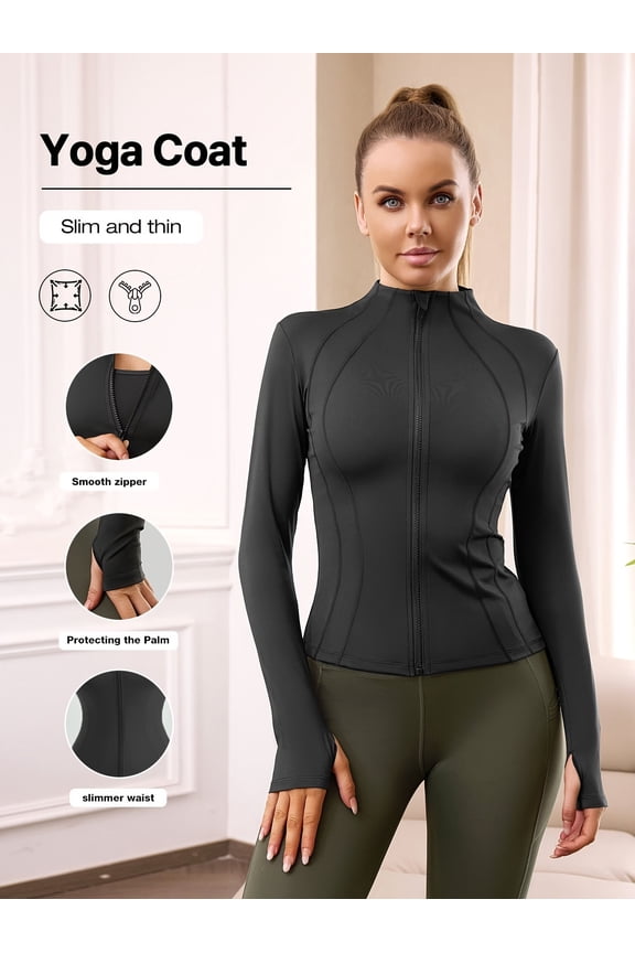 Women's Slim-Fit Zip-Up Sports Jacket with Stand Collar - Breathable Polyester & Elastane Blend for Running, Gym, and Yoga - For Active Women - Ideal for Outdoor Workouts & Sports