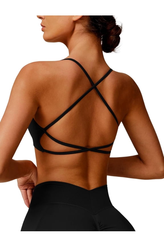 Womens Criss Cross Sports Bras Padded Low Impact Workout Gym Yoga Bra Running Crop Tank Tops with Removable Cups
