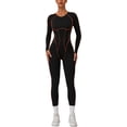 thumbnail image 1 of PISONIC Womens Long Sleeve Workout Jumpsuit Contouring Seams Backless Full Length Catsuit One Piece Bodysuit Yoga Rompers, 1 of 12