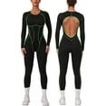 thumbnail image 1 of PISONIC Womens Long Sleeve Workout Jumpsuit Contouring Seams Backless Full Length Catsuit One Piece Bodysuit Yoga Rompers, 1 of 10