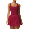 thumbnail image 1 of PISONIC Womens Tennis Golf Dress with Built-in Bra Shorts Backless Square Neck Mini Puffy Skirt Athletic Dresses with Pockets, 1 of 7