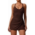 thumbnail image 1 of PISONIC Womens Tennis Golf Dress with Built-in Bra Shorts Cross Backless V Neck Twist Front Hem Athletic Dresses, 1 of 7